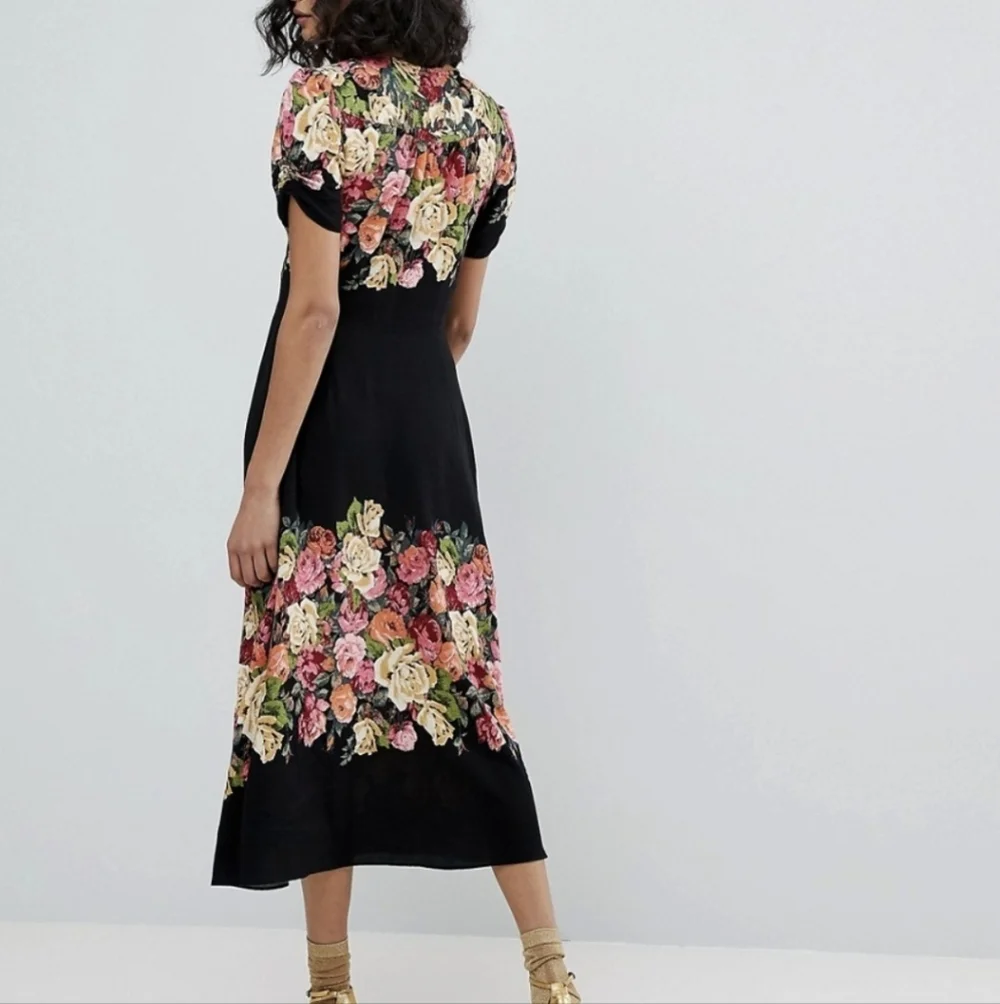 Free People Jamie Floral Midi Dress Black Women's XS